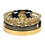 Men's 18kt Gold Crown Bracelet with Zirconia Beads