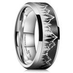 Men's Tungsten Wedding Ring with Forest Landscape Design