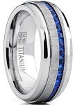 Men's Titanium Wedding Band with Blue CZ Stone