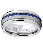 Men's Titanium Wedding Band with Blue CZ Stone
