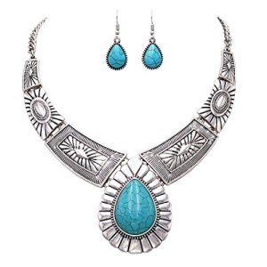 Chic Western Howlite Teardrop Necklace & Earring Set