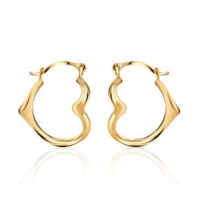 10K Gold Open Heart Hoop Earrings for Women