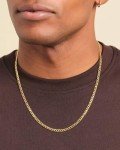 14k Gold Bonded 3mm Curb Chain Necklace for Men