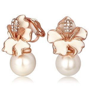 Rose Gold & Silver Pearl Flower Clip Earrings