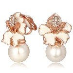Rose Gold & Silver Pearl Flower Clip Earrings