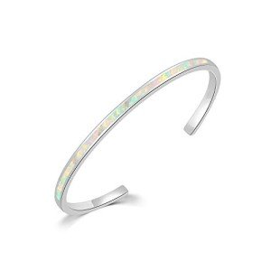 Women's Adjustable White Gold Opal Cuff Bracelet