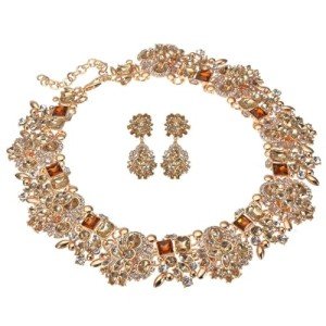 Champagne Vintage Crystal Statement Necklace and Earring Set