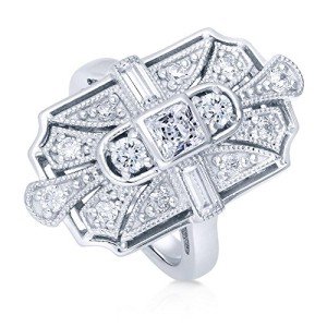 Vintage Inspired Art Deco CZ Silver Ring for Women
