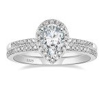 Sterling Silver Teardrop Halo Bridal Ring Set