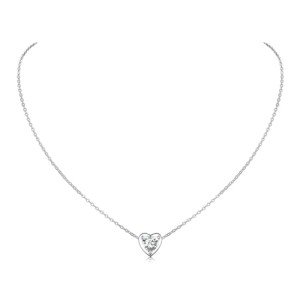 Silver Heart Choker Necklace with Diamond Pendant
