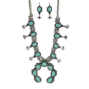 Turquoise Vintage Squash Blossom Necklace & Earrings Set