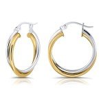 Gold and Silver Intertwined Hoop Earrings, 20mm