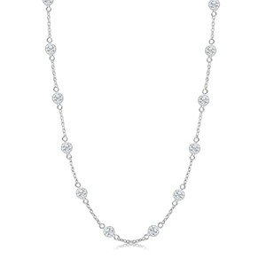 Italian Design Silver CZ Station Necklace 18