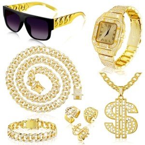 Glam Hip Hop Jewelry Set: Dollar Sign Bling
