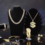 Glam Hip Hop Jewelry Set: Dollar Sign Bling