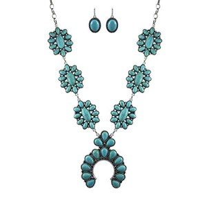 Turquoise Vintage Squash Blossom Necklace & Earrings Set