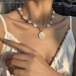 Y2K Baroque Pearl Choker Necklace with Gold Accents