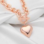 Rose Gold Heart Pendant Toggle Chain Necklace