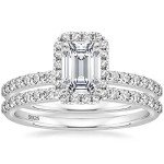 Emerald Cut Sterling Silver Bridal Ring Set