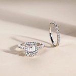 Emerald Cut Sterling Silver Bridal Ring Set