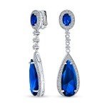 Teardrop Blue Cubic Zirconia Screw Clip Earrings