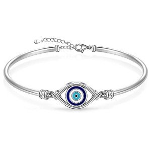 Adjustable Sterling Silver Evil Eye Bracelet for Women
