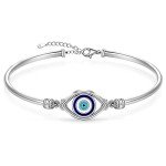 Adjustable Sterling Silver Evil Eye Bracelet for Women