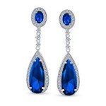 Teardrop Blue Cubic Zirconia Screw Clip Earrings