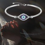 Adjustable Sterling Silver Evil Eye Bracelet for Women