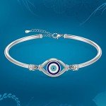 Adjustable Sterling Silver Evil Eye Bracelet for Women