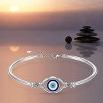 Adjustable Sterling Silver Evil Eye Bracelet for Women