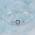 Adjustable Sterling Silver Evil Eye Bracelet for Women