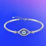 Adjustable Sterling Silver Evil Eye Bracelet for Women
