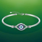 Adjustable Sterling Silver Evil Eye Bracelet for Women