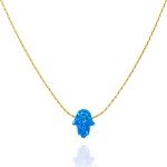 Blue Opal Hamsa Gold Filled Choker Necklace