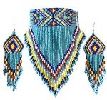 Blue Beaded Choker Bib Necklace in Native Style