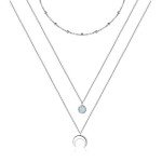 Silver Crescent Moon Layered Necklace with Moonstone