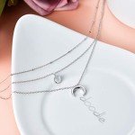 Silver Crescent Moon Layered Necklace with Moonstone