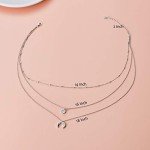 Silver Crescent Moon Layered Necklace with Moonstone