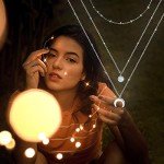 Silver Crescent Moon Layered Necklace with Moonstone