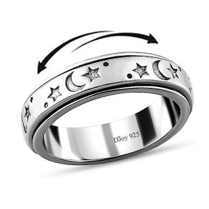 Sterling Silver Spinner Ring with Moon and Star