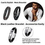 LOWNOUR Black Leather & Steel Bracelets Set