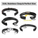 LOWNOUR Black Leather & Steel Bracelets Set