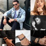 LOWNOUR Black Leather & Steel Bracelets Set
