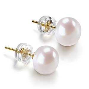 14K Gold Freshwater Pearl Button Stud Earrings