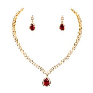 Elegant White Gold Teardrop CZ Necklace & Earrings Set