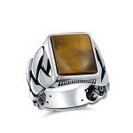 Men's Personalized Sterling Silver Tiger Eye Signet Ring