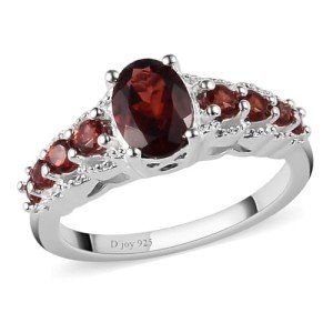 9 Stone Vintage Red Garnet Engagement Ring