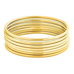 14K Gold Plated Thin Round Bangle Set for Women