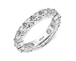 Cushion Cut Sterling Silver Eternity Engagement Ring